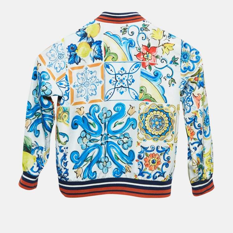 Pre Owned Dolce & Gabbana Blue/Red Majolica Print Synthetic Zip-Up Jacket 4 Yrs