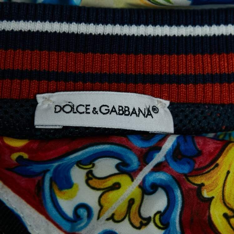 Pre Owned Dolce & Gabbana Blue/Red Majolica Print Synthetic Zip-Up Jacket 4 Yrs