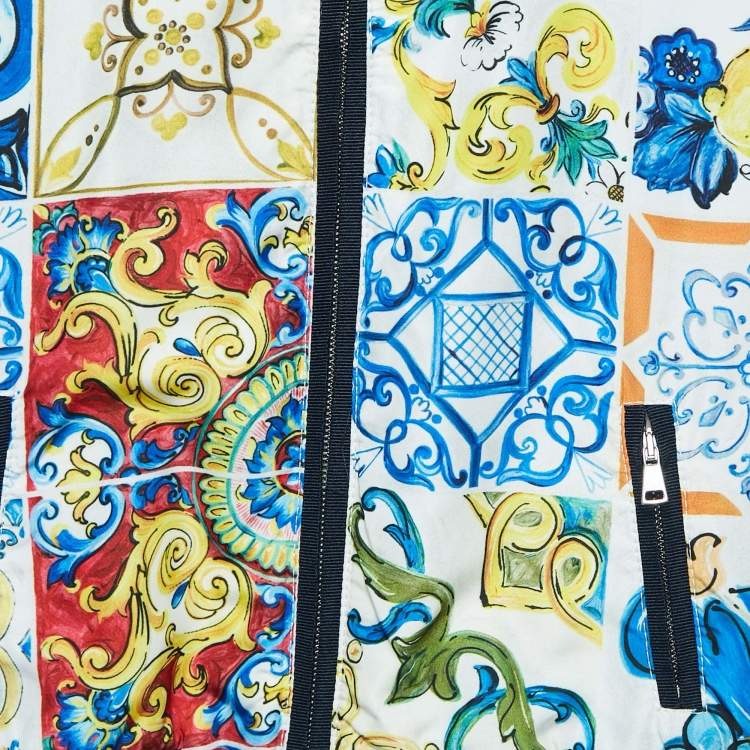 Pre Owned Dolce & Gabbana Blue/Red Majolica Print Synthetic Zip-Up Jacket 4 Yrs