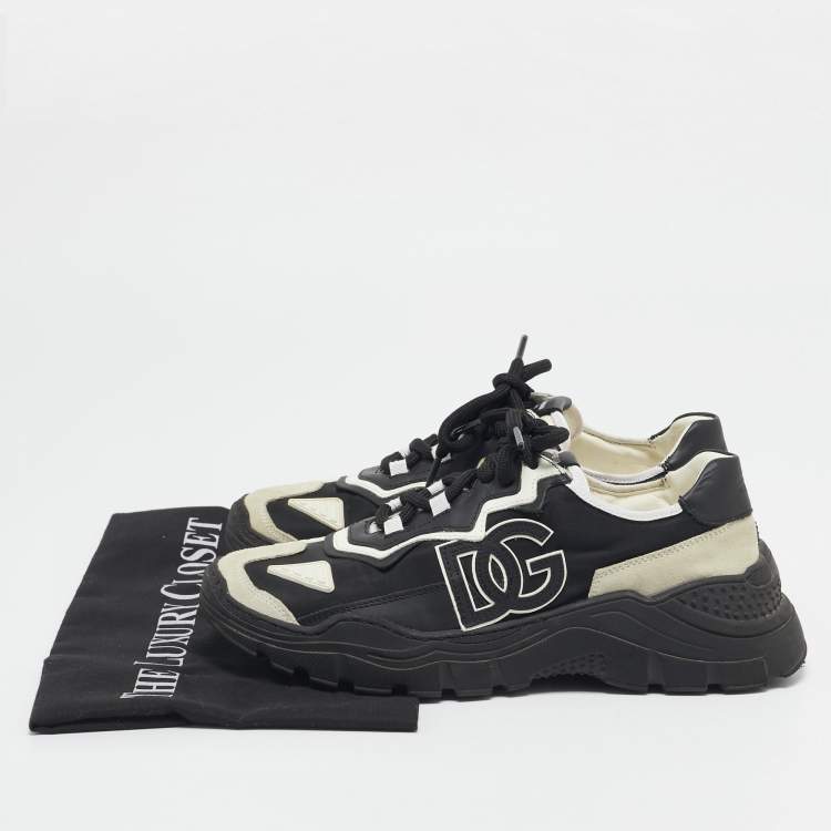 Pre Owned Dolce & Gabbana Black/White Nylon and Suede Daymaster Lace Up Sneakers Size 37