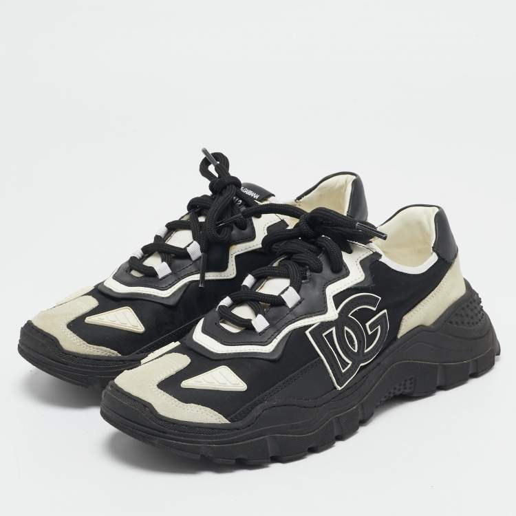 Pre Owned Dolce & Gabbana Black/White Nylon and Suede Daymaster Lace Up Sneakers Size 37
