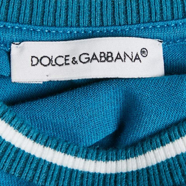Pre Owned Dolce & Gabbana Kids Blue Printed Cotton T-Shirt 12-18 M