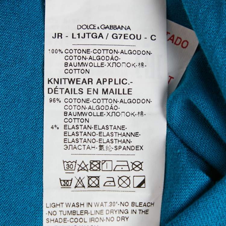 Pre Owned Dolce & Gabbana Kids Blue Printed Cotton T-Shirt 12-18 M