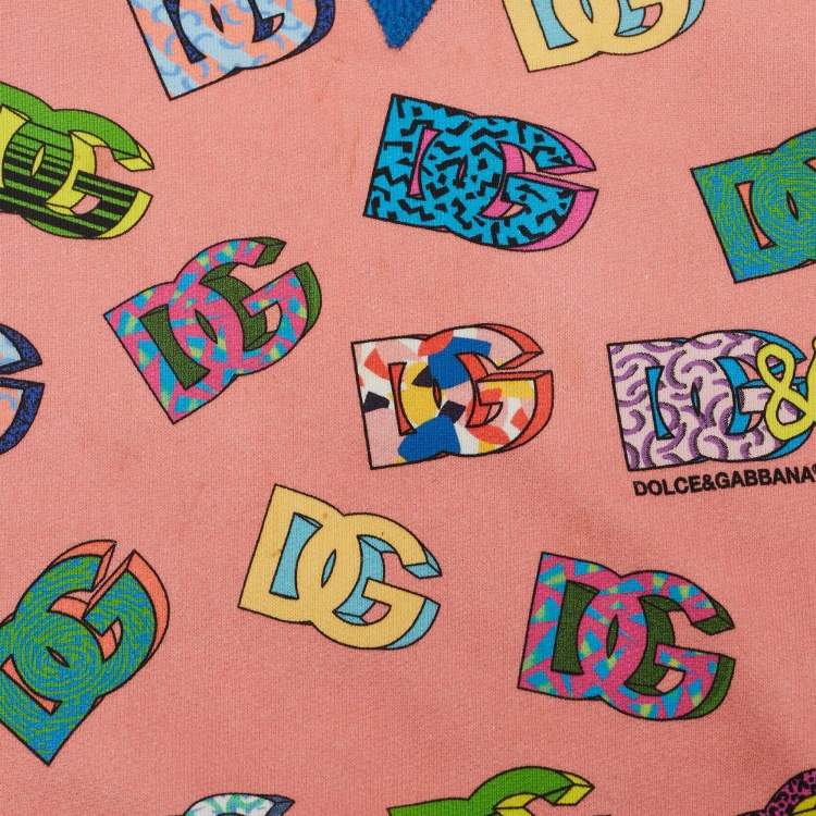 Pre Owned Dolce & Gabbana Pink Logo Print Knit Crew Neck Sweatshirt 18-24 M