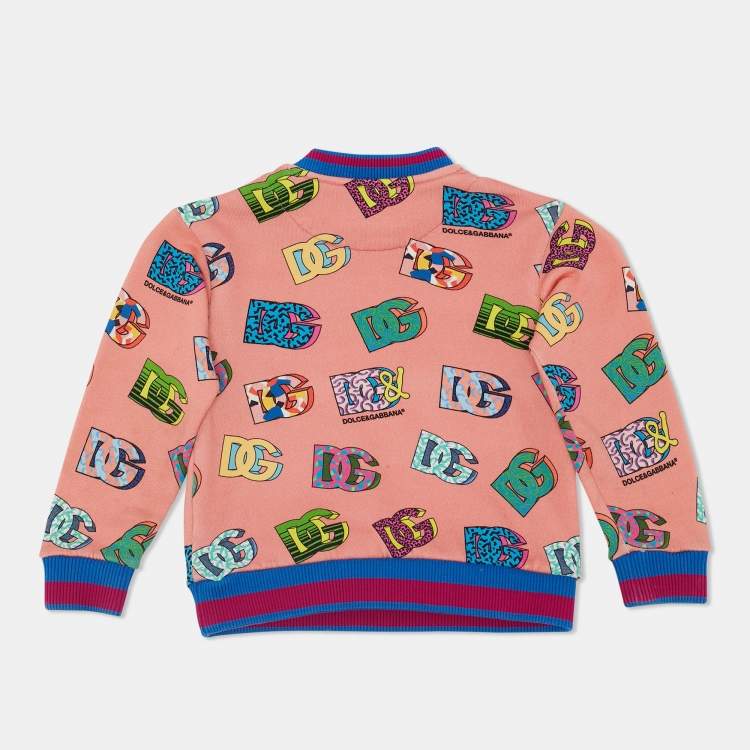 Pre Owned Dolce & Gabbana Pink Logo Print Knit Crew Neck Sweatshirt 18-24 M