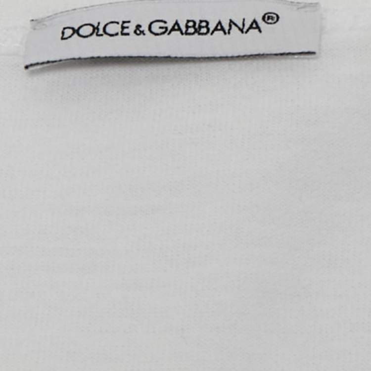 Pre Owned Dolce & Gabbana Kids White Logo Plaque Applique Jersey T-Shirt 7/8 Yrs 