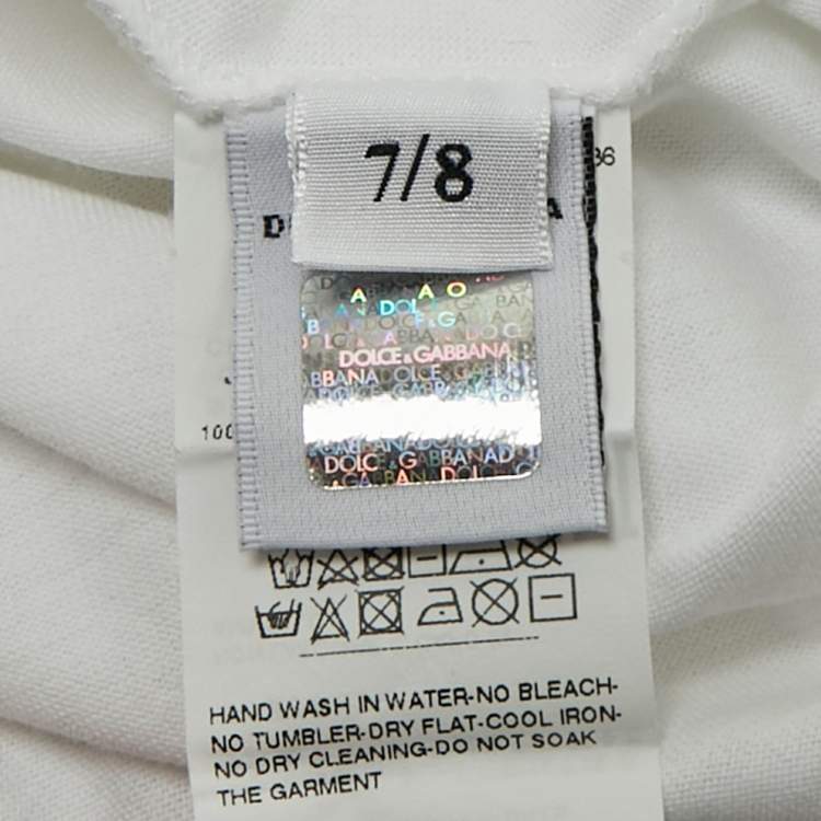 Pre Owned Dolce & Gabbana Kids White Logo Plaque Applique Jersey T-Shirt 7/8 Yrs 