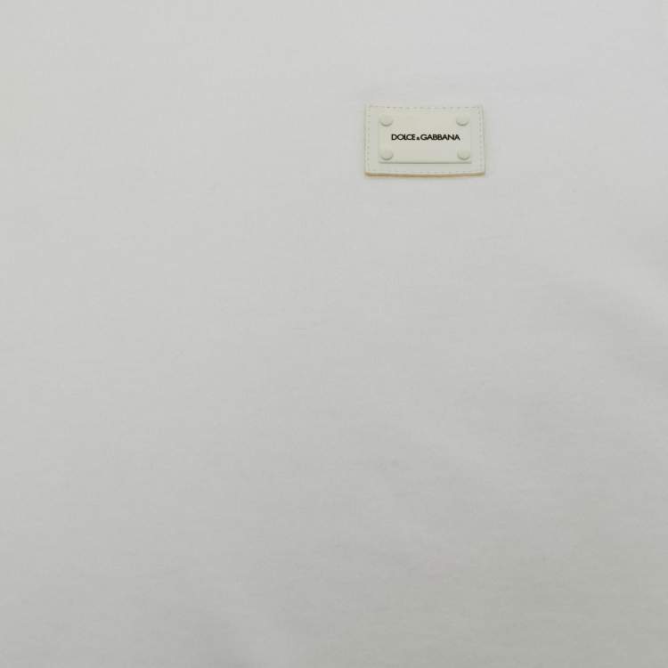 Pre Owned Dolce & Gabbana Kids White Logo Plaque Applique Jersey T-Shirt 7/8 Yrs 