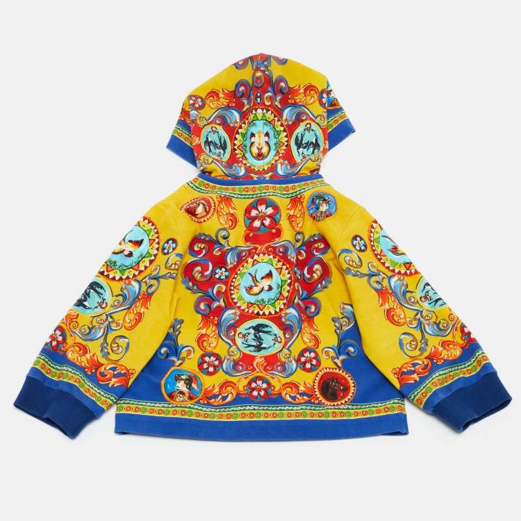Pre Owned Dolce & Gabbana Multicolor Printed Cotton Knit Hooded Jacket 7-8 yrs