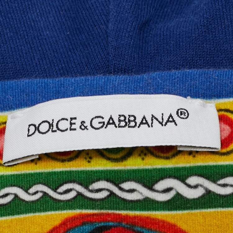 Pre Owned Dolce & Gabbana Multicolor Printed Cotton Knit Hooded Jacket 7-8 yrs