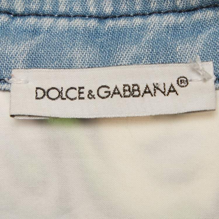 Pre Owned Dolce & Gabbana Kids Blue DG Super King Print Denim Shirt 7/8 Yrs