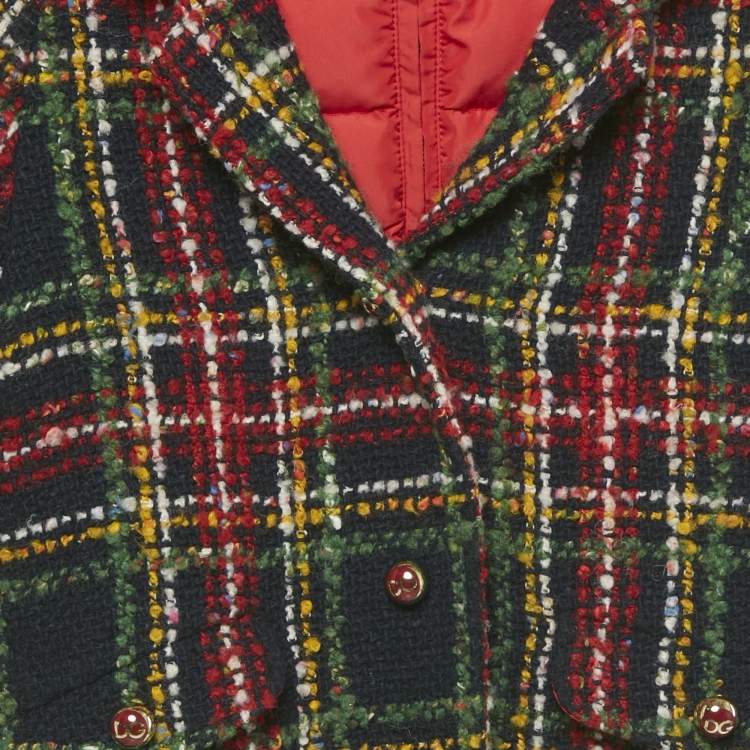 Pre Owned Dolce & Gabbana Blue/Red Plaid Wool and Synthetic Detachable Down Coat 5 Yrs