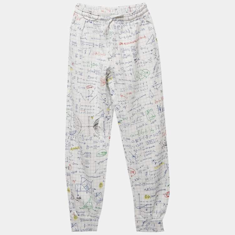 Pre Owned Dolce & Gabbana White Math Print Cotton Joggers 9-10Yrs