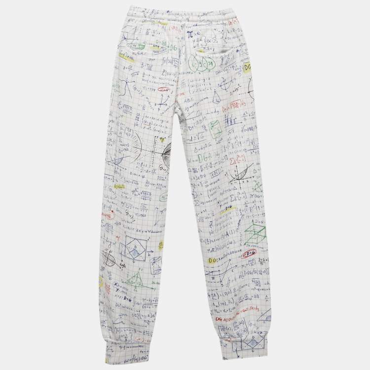 Pre Owned Dolce & Gabbana White Math Print Cotton Joggers 9-10Yrs