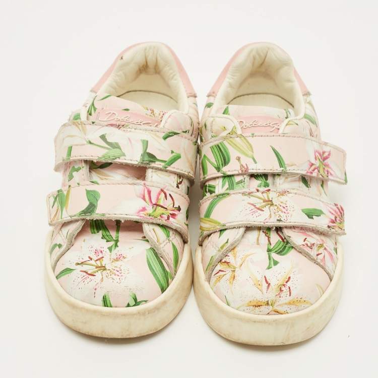 Pre Owned Dolce & Gabbana 25 Multicolor Floral Prints Leather Sneakers