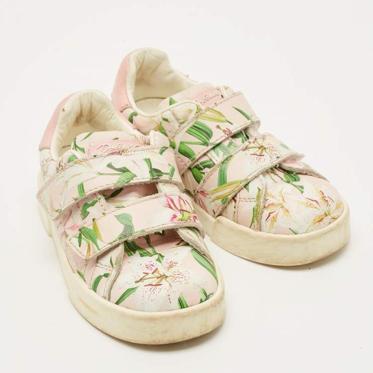 Pre Owned Dolce & Gabbana 25 Multicolor Floral Prints Leather Sneakers
