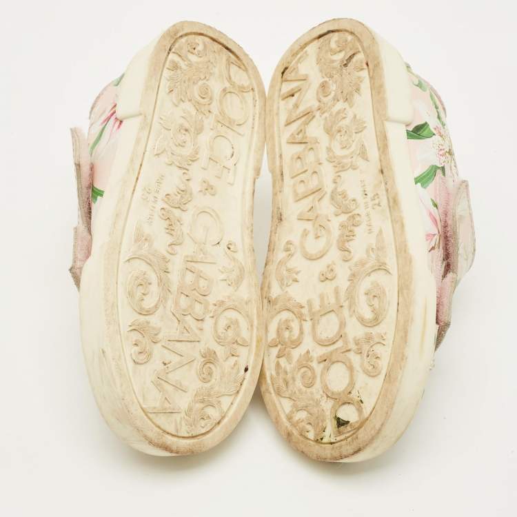 Pre Owned Dolce & Gabbana 25 Multicolor Floral Prints Leather Sneakers