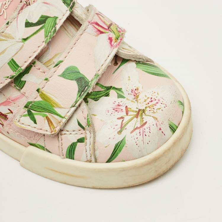Pre Owned Dolce & Gabbana 25 Multicolor Floral Prints Leather Sneakers