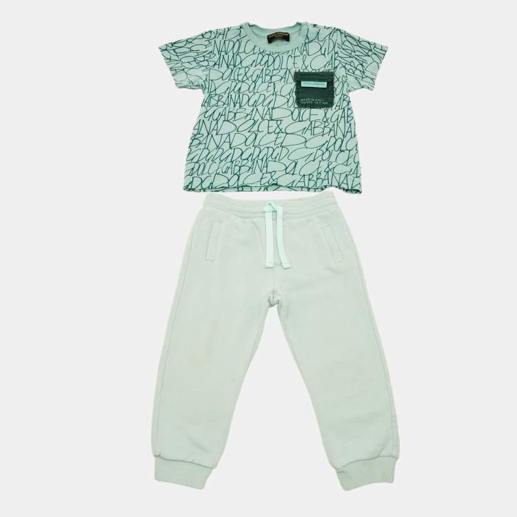 Pre Owned Dolce & Gabbana Green DG Print Jersey T-Shirt and Sweatpants Set 18-24M