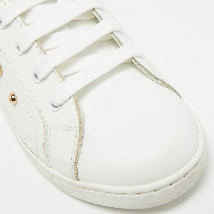 Pre Owned Dolce & Gabbana Size 30 White Leather Embellished Heart Portofino Sneakers