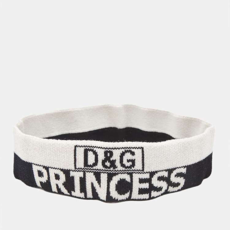 Pre Owned Dolce & Gabbana Black and White Intarsia Wool Knit Headband