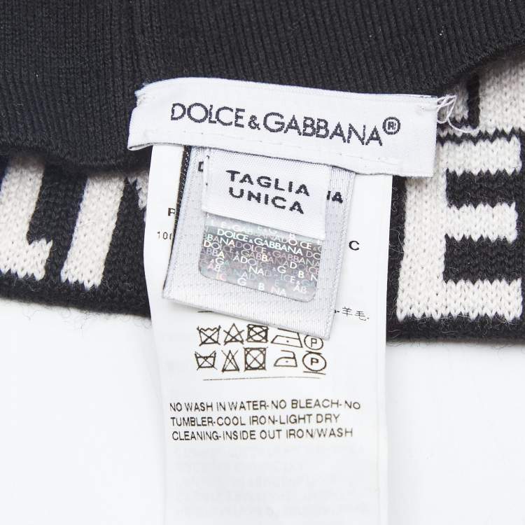 Pre Owned Dolce & Gabbana Black and White Intarsia Wool Knit Headband
