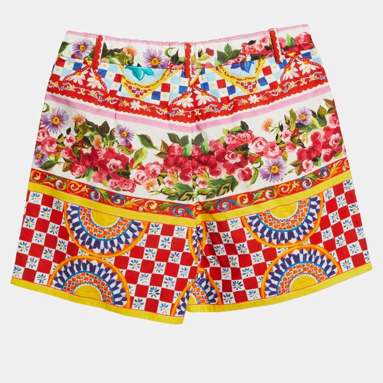 Pre Owned Dolce & Gabbana Kids Multicolor Majolica Print Cotton Shorts 9-10 Yrs