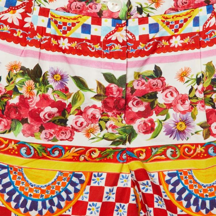 Pre Owned Dolce & Gabbana Kids Multicolor Majolica Print Cotton Shorts 9-10 Yrs