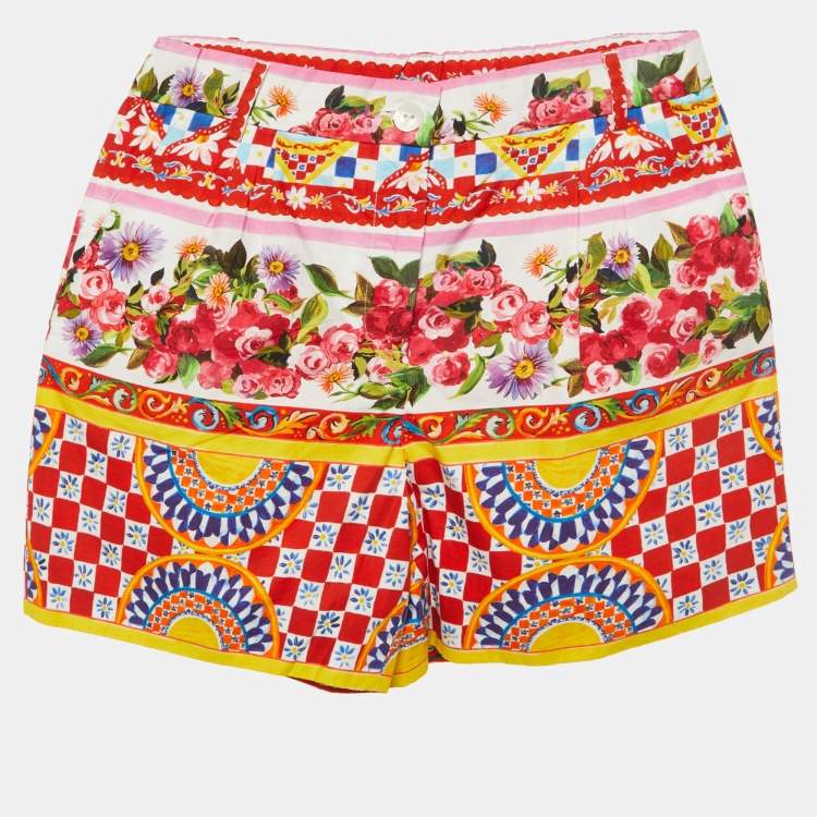 Pre Owned Dolce & Gabbana Kids Multicolor Majolica Print Cotton Shorts 9-10 Yrs