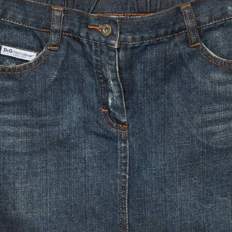 Pre Owned D&G Junior Blue Floral Logo Embroidered Denim Skirt 6 Yrs
