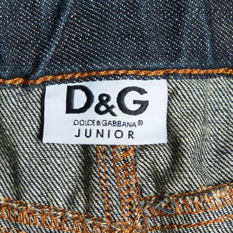 Pre Owned D&G Junior Blue Floral Logo Embroidered Denim Skirt 6 Yrs