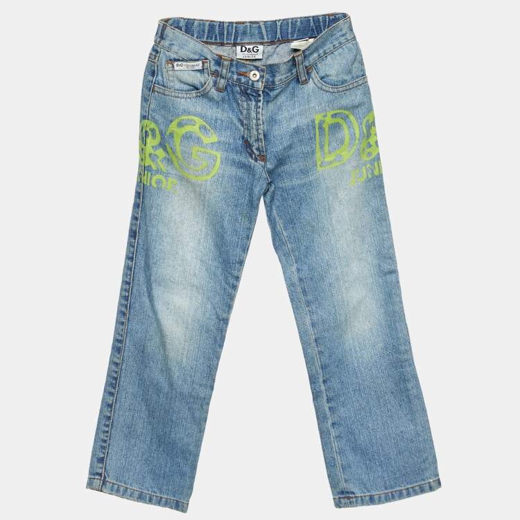 Pre Owned D&G Junior Blue Logo Print Denim Jeans Size 5Yrs