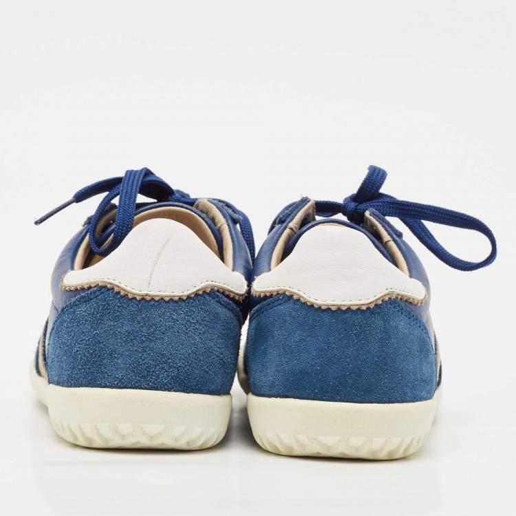 Pre Owned Dolce & Gabbana Blue Leather and Suede Low Top Sneakers Size 33