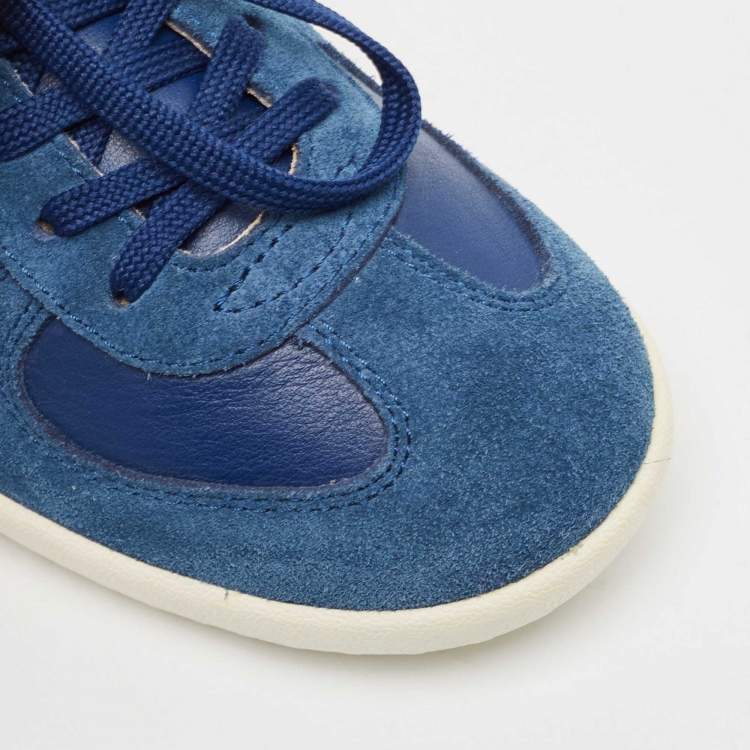 Pre Owned Dolce & Gabbana Blue Leather and Suede Low Top Sneakers Size 33