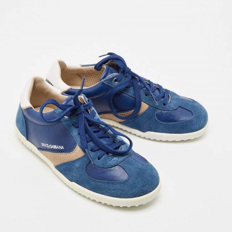 Pre Owned Dolce & Gabbana Blue Leather and Suede Low Top Sneakers Size 33