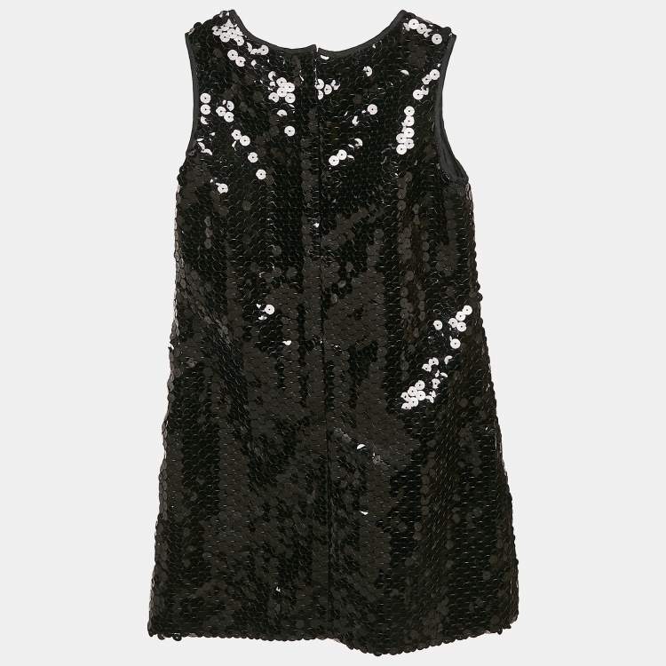 مملوكة مسبقًا Dolce & Gabbana Black Sequin Logo Applique Detail Sleeveless Dress 5 Yrs