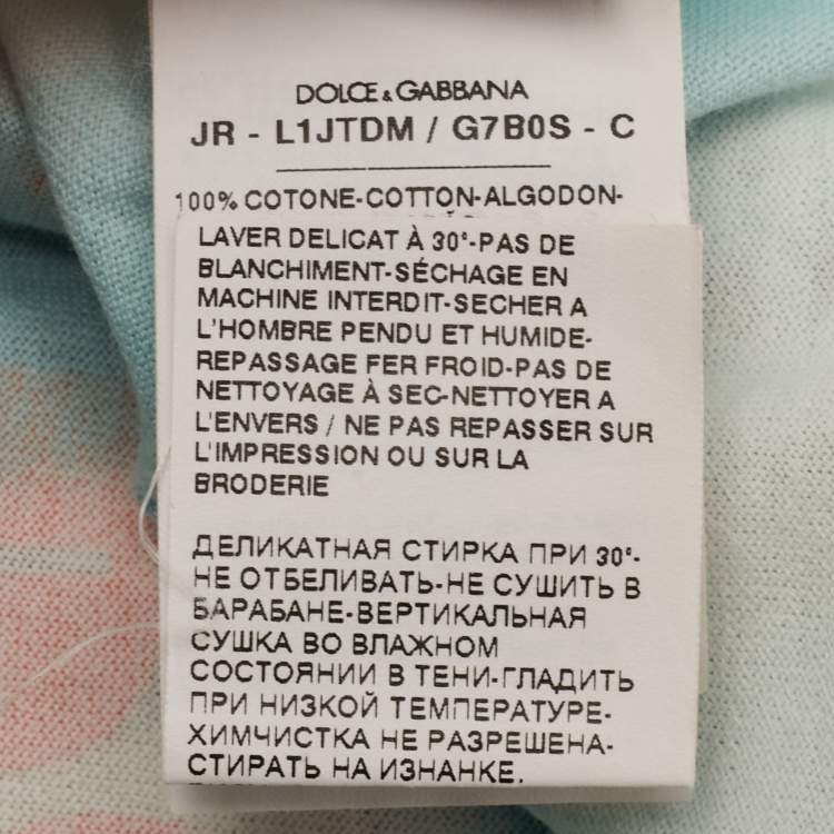 Pre Owned Dolce & Gabbana Kids Blue Printed Cotton T-Shirt 18-24 M