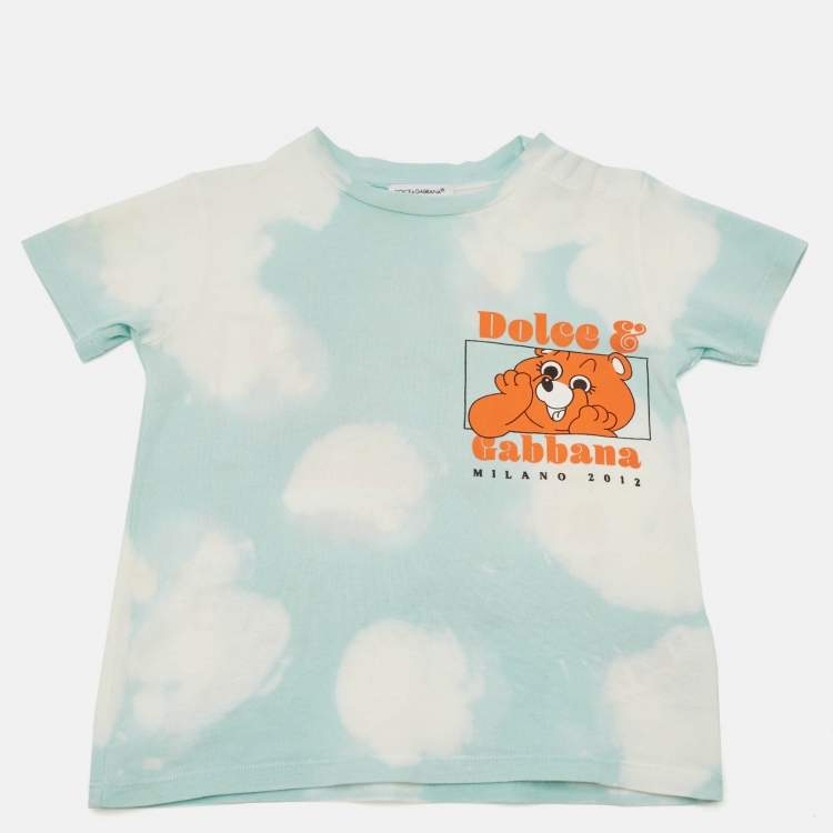 Pre Owned Dolce & Gabbana Kids Blue Printed Cotton T-Shirt 18-24 M