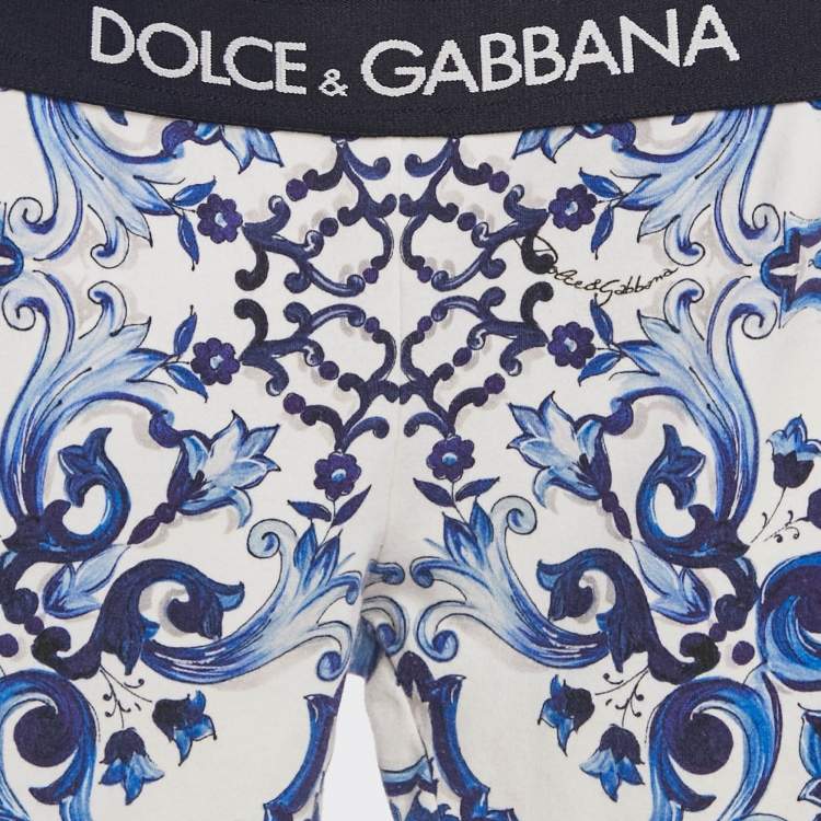 Pre Owned Dolce & Gabbana Kids White/Blue Printed Cotton Knit Pants 2 Yrs