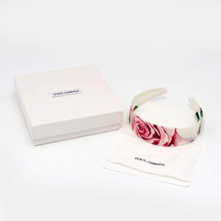 Pre Owned Dolce & Gabbana Kids White Rose Print Poplin Headband 
