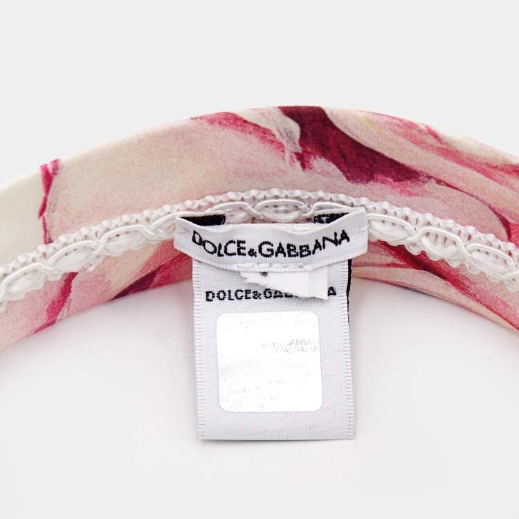 Pre Owned Dolce & Gabbana Kids White Rose Print Poplin Headband 