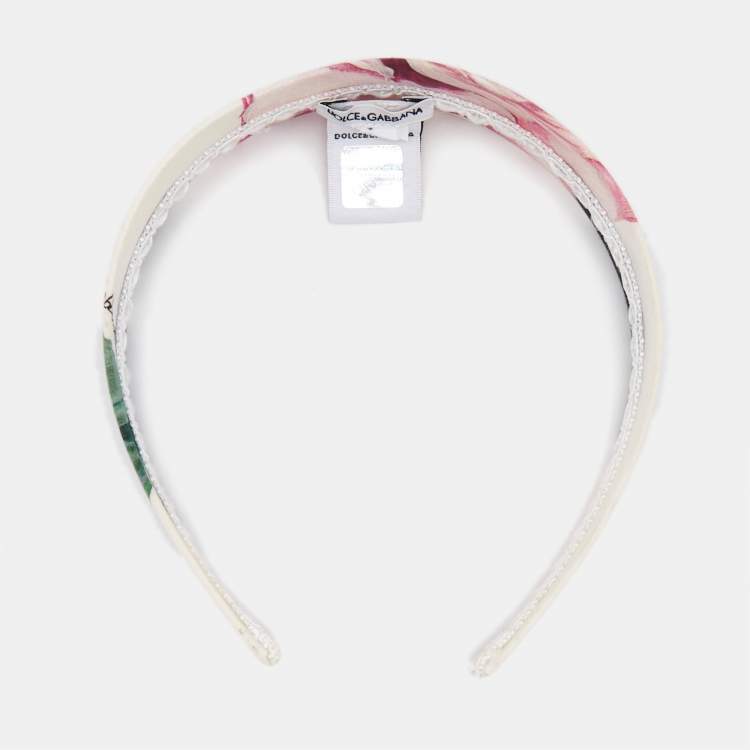 Pre Owned Dolce & Gabbana Kids White Rose Print Poplin Headband 