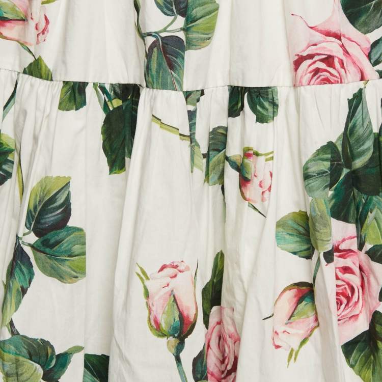 مملوكة مسبقًا Dolce & Gabbana Kids White Floral Print Cotton Tiered Skirt 11-12 Years