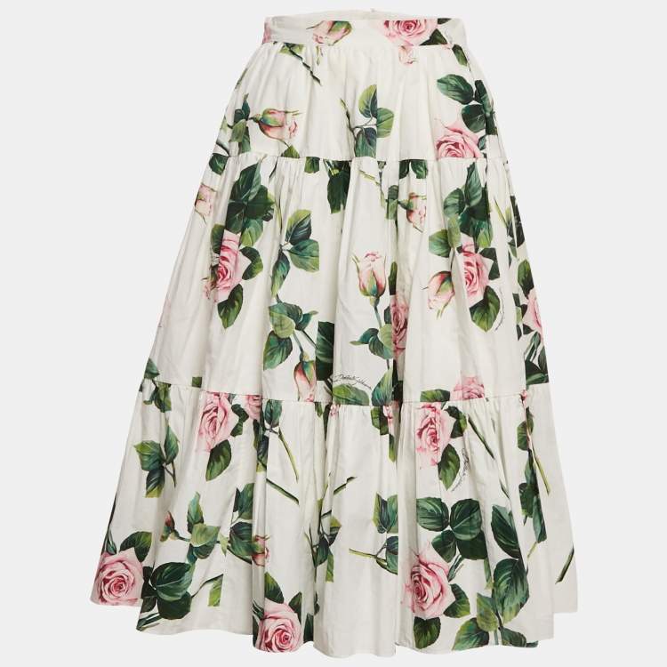 مملوكة مسبقًا Dolce & Gabbana Kids White Floral Print Cotton Tiered Skirt 11-12 Years