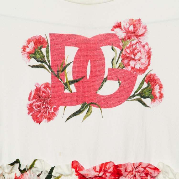 Pre Owned Dolce & Gabbana Kids White Floral Print Cotton Dress Size 7/8 Yrs