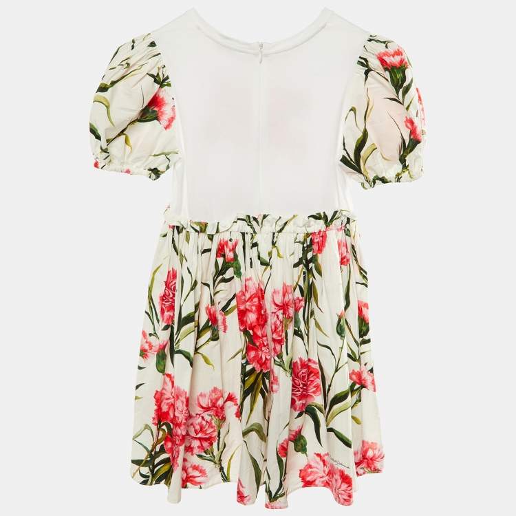 Pre Owned Dolce & Gabbana Kids White Floral Print Cotton Dress Size 7/8 Yrs