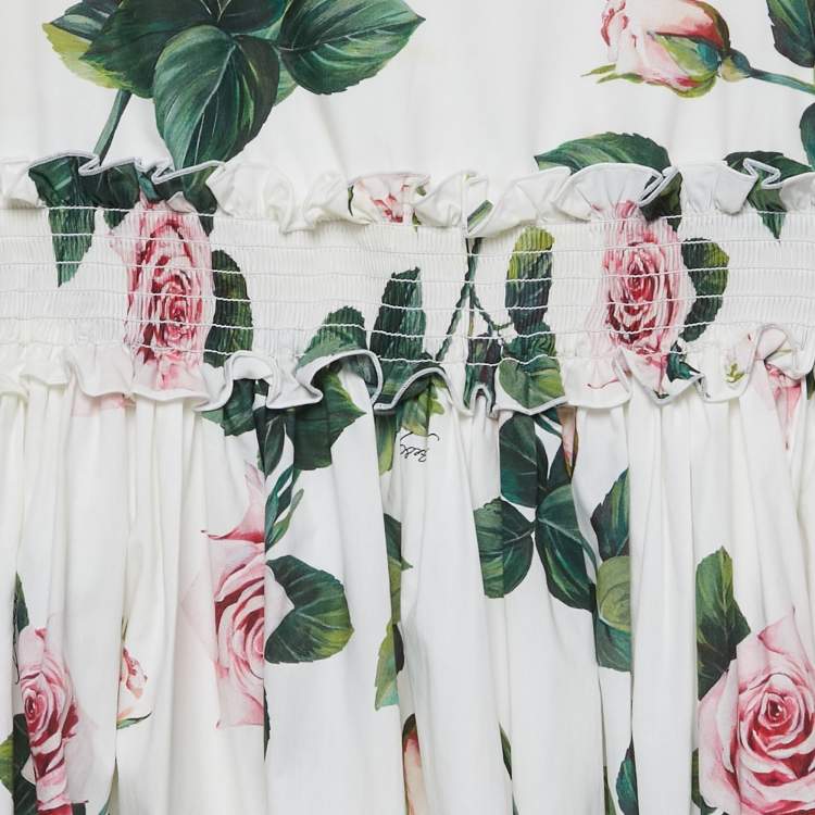 Pre Owned Dolce & Gabbana Kids White Floral Print Poplin Shirred Waist Midi Dress 11/12 Yrs