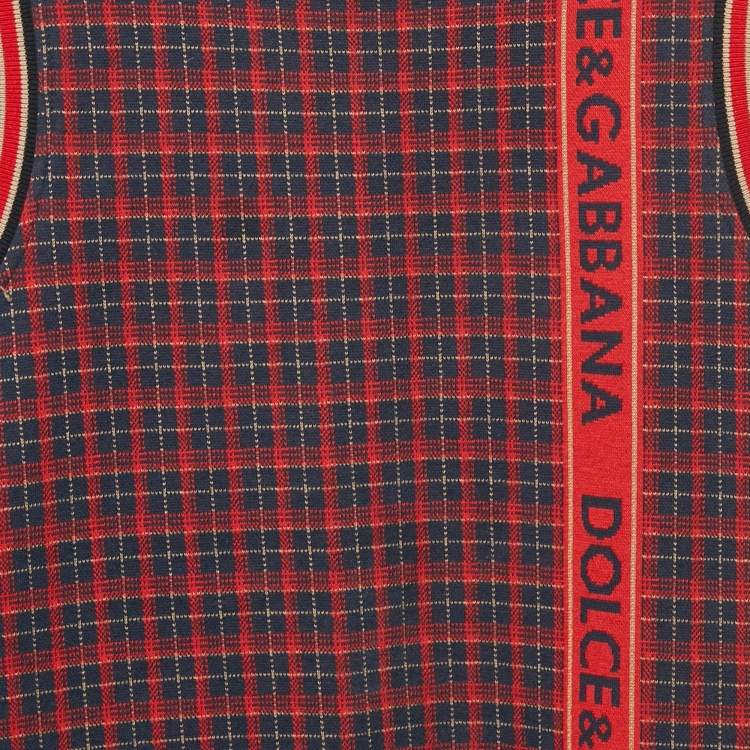 مملوكة مسبقًا Dolce & Gabbana Navy Blue/Red Plaid Jersey Dress 9/10Yrs