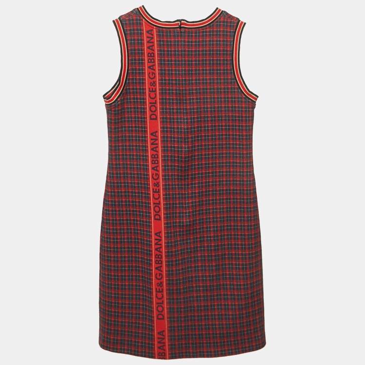مملوكة مسبقًا Dolce & Gabbana Navy Blue/Red Plaid Jersey Dress 9/10Yrs