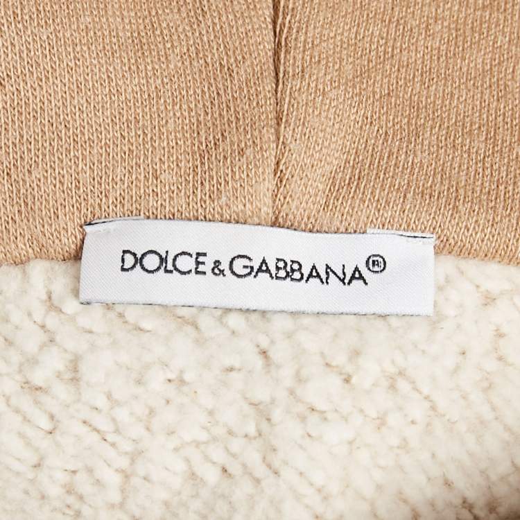 Pre Owned Dolce & Gabbana Beige Logo Studded and Embroidery Cotton Blend Hoodie 12 Yrs